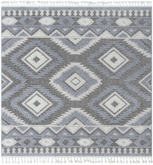 Gray 7' 10 x 7' 10 Boho Square Area Rug 100% Polyester With Cotton Backing Geometric Modern Boho Bohemian Decor Carpet for Living Rooms Office Dining Kitchen Unique Interior Design for Sale at Rug Engine