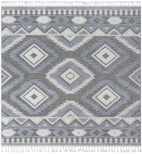 Gray 7' 10 x 7' 10 Boho Square Area Rug 100% Polyester With Cotton Backing Geometric Modern Boho Bohemian Decor Carpet for Living Rooms Office Dining Kitchen Unique Interior Design for Sale at Rug Engine