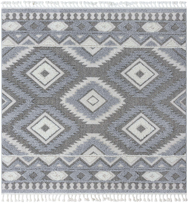 Gray 7' 10 x 7' 10 Boho Square Area Rug 100% Polyester With Cotton Backing Geometric Modern Boho Bohemian Decor Carpet for Living Rooms Office Dining Kitchen Unique Interior Design for Sale at Rug Engine
