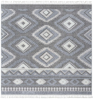 Gray 9' x 12' Boho Rectangle Area Rug 100% Polyester With Cotton Backing Geometric Modern Boho Bohemian Decor Carpet for Living Rooms Office Dining Kitchen Unique Interior Design for Sale at Rug Engine