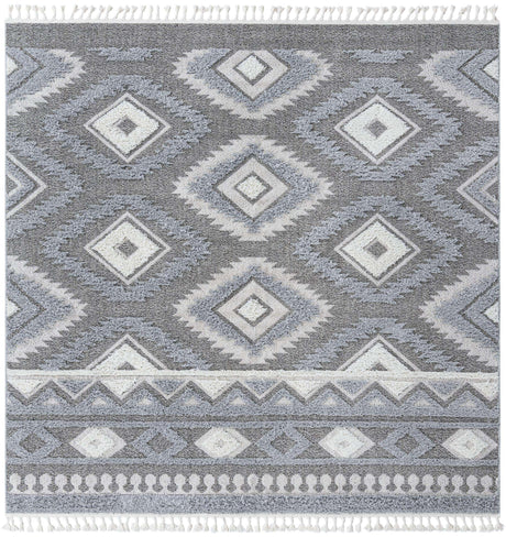 Gray 9' x 12' Boho Rectangle Area Rug 100% Polyester With Cotton Backing Geometric Modern Boho Bohemian Decor Carpet for Living Rooms Office Dining Kitchen Unique Interior Design for Sale at Rug Engine