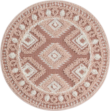 Pink 3' 3 x 3' 3 Boho Round Area Rug 100% Polyester With Cotton Backing Geometric Modern Boho Bohemian Decor Carpet for Living Rooms Office Dining Kitchen Unique Interior Design for Sale at Rug Engine