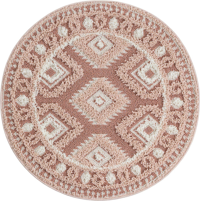 Pink 3' 3 x 3' 3 Boho Round Area Rug 100% Polyester With Cotton Backing Geometric Modern Boho Bohemian Decor Carpet for Living Rooms Office Dining Kitchen Unique Interior Design for Sale at Rug Engine