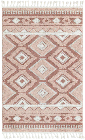 Pink 4' 1 x 6' 1 Boho Rectangle Area Rug 100% Polyester With Cotton Backing Geometric Modern Boho Bohemian Decor Carpet for Living Rooms Office Dining Kitchen Unique Interior Design for Sale at Rug Engine