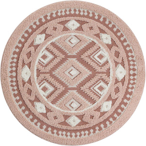 Pink 5' 3 x 5' 3 Boho Round Area Rug 100% Polyester With Cotton Backing Geometric Modern Boho Bohemian Decor Carpet for Living Rooms Office Dining Kitchen Unique Interior Design for Sale at Rug Engine
