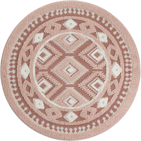 Pink 5' 3 x 5' 3 Boho Round Area Rug 100% Polyester With Cotton Backing Geometric Modern Boho Bohemian Decor Carpet for Living Rooms Office Dining Kitchen Unique Interior Design for Sale at Rug Engine