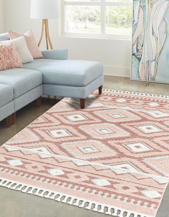 Pink 5' 3 x 8' Boho Rectangle Area Rug 100% Polyester With Cotton Backing Geometric Modern Boho Bohemian Decor Carpet for Living Rooms Office Dining Kitchen Unique Interior Design for Sale at Rug Engine