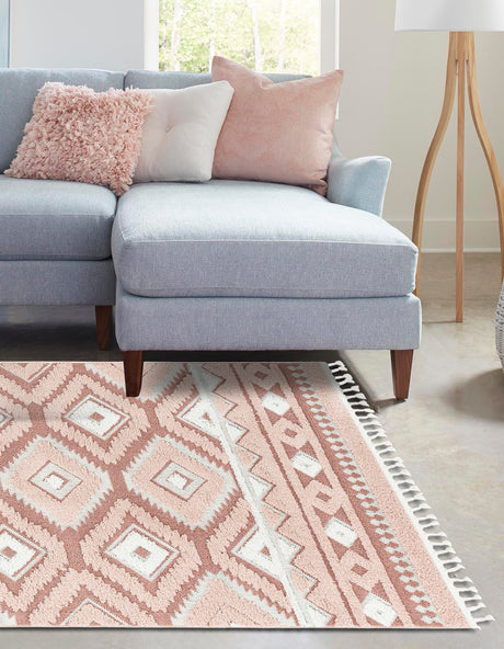 Pink 5' 3 x 8' Boho Rectangle Area Rug 100% Polyester With Cotton Backing Geometric Modern Boho Bohemian Decor Carpet for Living Rooms Office Dining Kitchen Unique Interior Design for Sale at Rug Engine