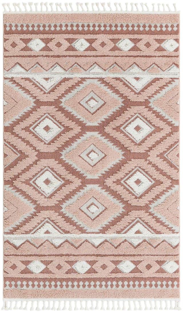 Pink 5' 3 x 8' Boho Rectangle Area Rug 100% Polyester With Cotton Backing Geometric Modern Boho Bohemian Decor Carpet for Living Rooms Office Dining Kitchen Unique Interior Design for Sale at Rug Engine
