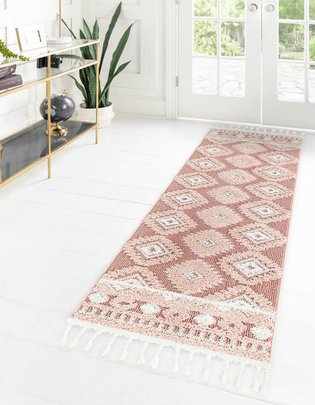 Pink 2' x 4' 1 Boho Runner Area Rug 100% Polyester With Cotton Backing Geometric Modern Boho Bohemian Decor Carpet for Living Rooms Office Dining Kitchen Unique Interior Design for Sale at Rug Engine