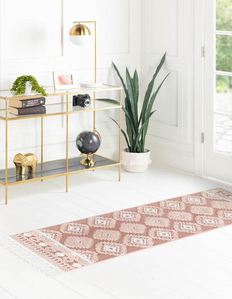 Pink 2' x 8' Boho Runner Area Rug 100% Polyester With Cotton Backing Geometric Modern Boho Bohemian Decor Carpet for Living Rooms Office Dining Kitchen Unique Interior Design for Sale at Rug Engine