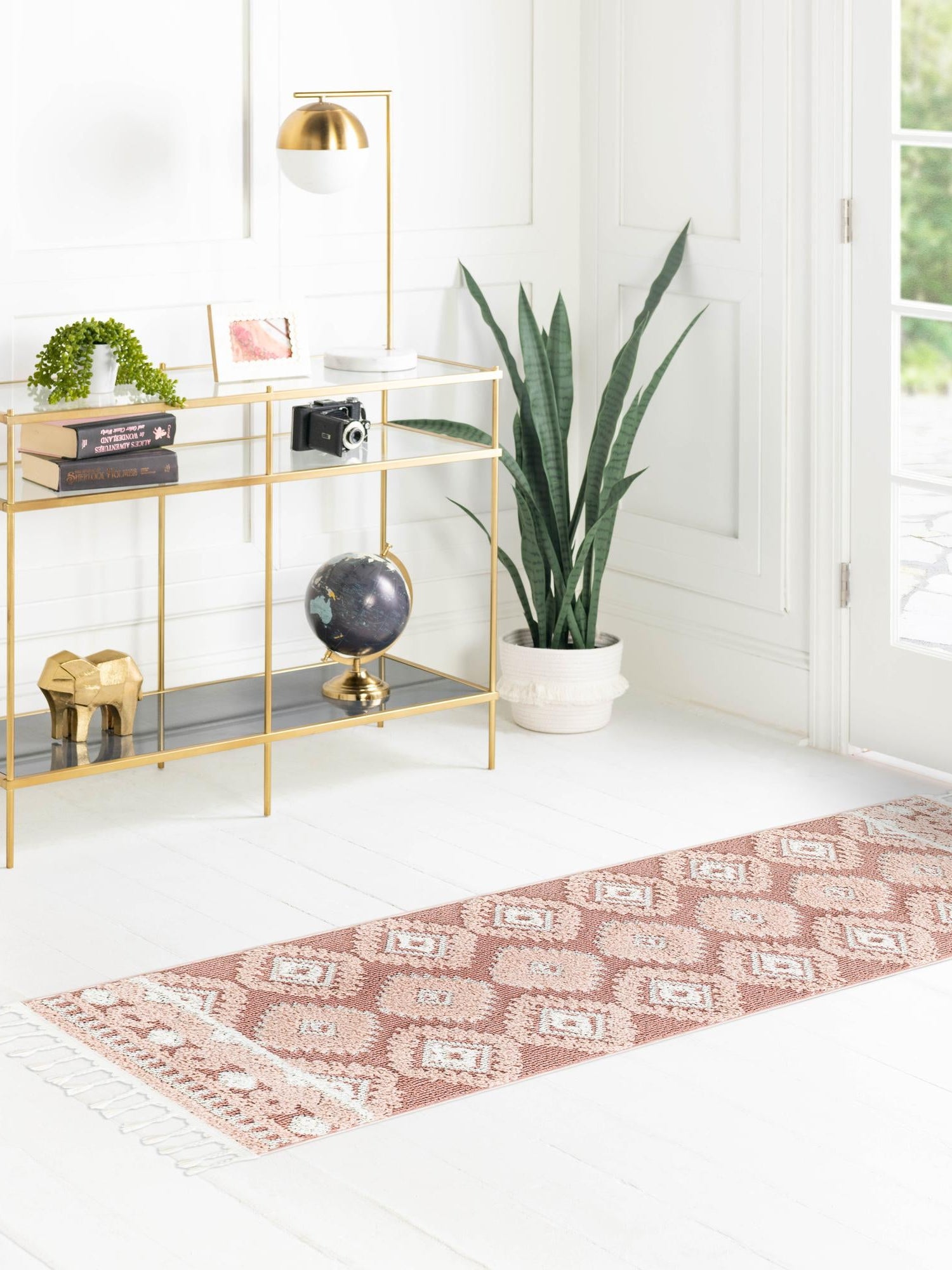 Pink 2' x 6' 1 Boho Runner Area Rug 100% Polyester With Cotton Backing Geometric Modern Boho Bohemian Decor Carpet for Living Rooms Office Dining Kitchen Unique Interior Design for Sale at Rug Engine