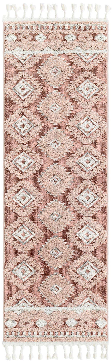 Pink 2' x 6' 1 Boho Runner Area Rug 100% Polyester With Cotton Backing Geometric Modern Boho Bohemian Decor Carpet for Living Rooms Office Dining Kitchen Unique Interior Design for Sale at Rug Engine