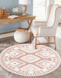 Pink 7' 10 x 7' 10 Boho Round Area Rug 100% Polyester With Cotton Backing Geometric Modern Boho Bohemian Decor Carpet for Living Rooms Office Dining Kitchen Unique Interior Design for Sale at Rug Engine