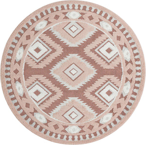 Pink 7' 10 x 7' 10 Boho Round Area Rug 100% Polyester With Cotton Backing Geometric Modern Boho Bohemian Decor Carpet for Living Rooms Office Dining Kitchen Unique Interior Design for Sale at Rug Engine
