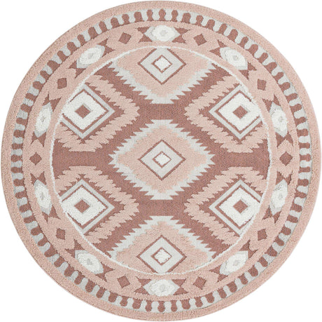 Pink 7' 10 x 7' 10 Boho Round Area Rug 100% Polyester With Cotton Backing Geometric Modern Boho Bohemian Decor Carpet for Living Rooms Office Dining Kitchen Unique Interior Design for Sale at Rug Engine