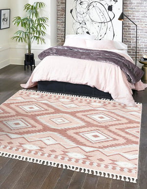 Pink 7' 10 x 7' 10 Boho Square Area Rug 100% Polyester With Cotton Backing Geometric Modern Boho Bohemian Decor Carpet for Living Rooms Office Dining Kitchen Unique Interior Design for Sale at Rug Engine