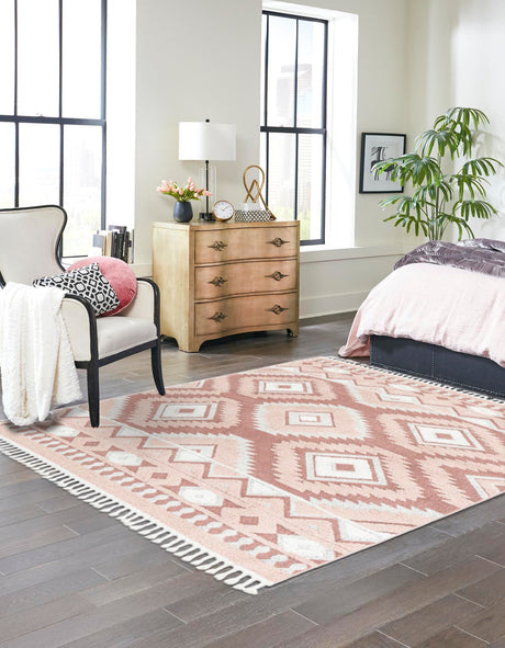 Pink 7' 10 x 7' 10 Boho Square Area Rug 100% Polyester With Cotton Backing Geometric Modern Boho Bohemian Decor Carpet for Living Rooms Office Dining Kitchen Unique Interior Design for Sale at Rug Engine