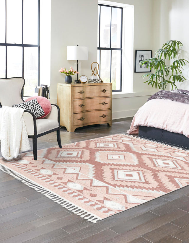 Pink 7' 10 x 7' 10 Boho Square Area Rug 100% Polyester With Cotton Backing Geometric Modern Boho Bohemian Decor Carpet for Living Rooms Office Dining Kitchen Unique Interior Design for Sale at Rug Engine
