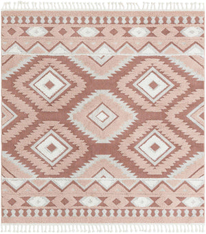 Pink 7' 10 x 7' 10 Boho Square Area Rug 100% Polyester With Cotton Backing Geometric Modern Boho Bohemian Decor Carpet for Living Rooms Office Dining Kitchen Unique Interior Design for Sale at Rug Engine
