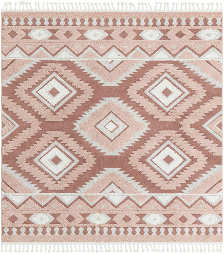 Pink 7' 10 x 7' 10 Boho Square Area Rug 100% Polyester With Cotton Backing Geometric Modern Boho Bohemian Decor Carpet for Living Rooms Office Dining Kitchen Unique Interior Design for Sale at Rug Engine