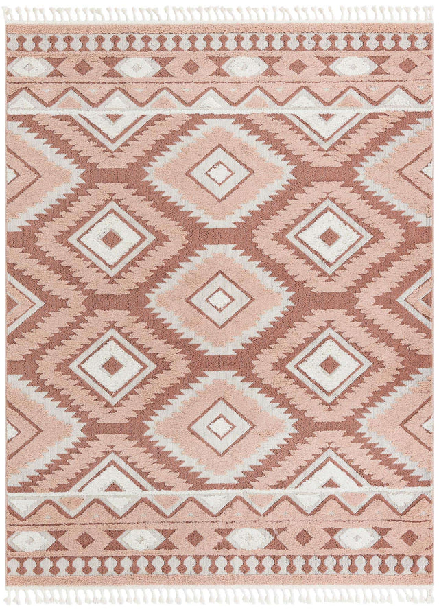Pink 7' 10 x 10' Boho Rectangle Area Rug 100% Polyester With Cotton Backing Geometric Modern Boho Bohemian Decor Carpet for Living Rooms Office Dining Kitchen Unique Interior Design for Sale at Rug Engine