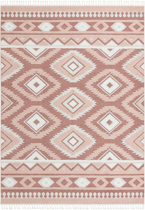 Pink 9' x 12' Boho Rectangle Area Rug 100% Polyester With Cotton Backing Geometric Modern Boho Bohemian Decor Carpet for Living Rooms Office Dining Kitchen Unique Interior Design for Sale at Rug Engine