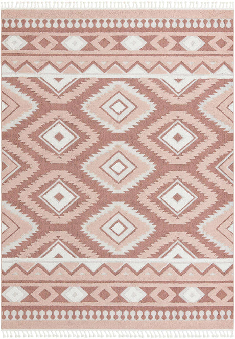Pink 9' x 12' Boho Rectangle Area Rug 100% Polyester With Cotton Backing Geometric Modern Boho Bohemian Decor Carpet for Living Rooms Office Dining Kitchen Unique Interior Design for Sale at Rug Engine