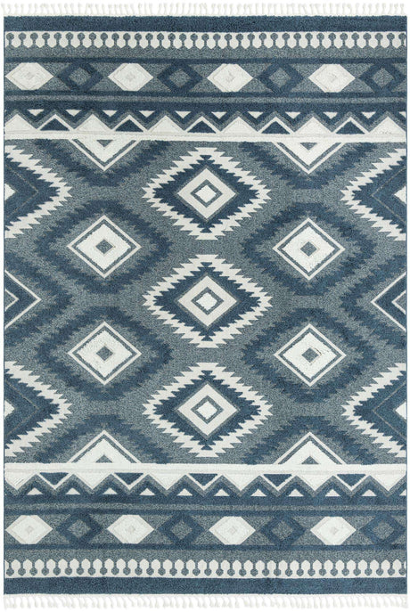 Blue 9' 6 x 14' 3 Boho Rectangle Area Rug 100% Polyester With Cotton Backing Geometric Modern Boho Bohemian Decor Carpet for Living Rooms Office Dining Kitchen Unique Interior Design for Sale at Rug Engine