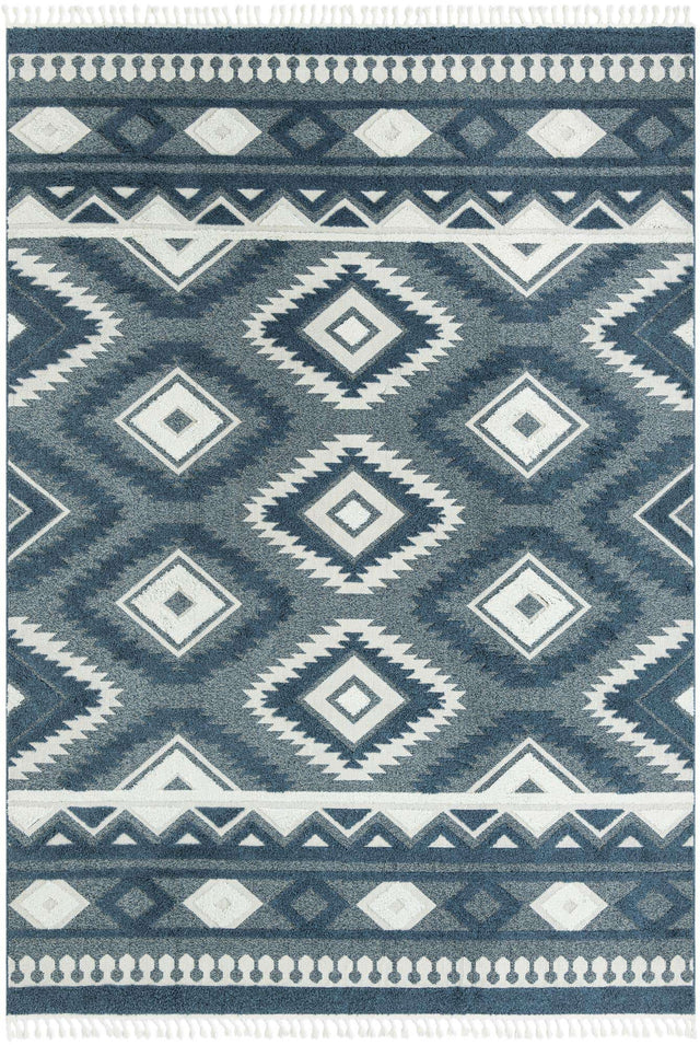 Blue 9' 6 x 14' 3 Boho Rectangle Area Rug 100% Polyester With Cotton Backing Geometric Modern Boho Bohemian Decor Carpet for Living Rooms Office Dining Kitchen Unique Interior Design for Sale at Rug Engine