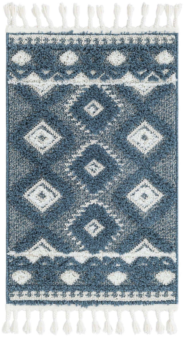 Blue 2' x 3' 1 Boho Rectangle Area Rug 100% Polyester With Cotton Backing Geometric Modern Boho Bohemian Decor Carpet for Living Rooms Office Dining Kitchen Unique Interior Design for Sale at Rug Engine