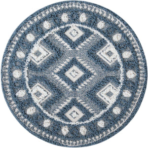 Blue 3' 3 x 3' 3 Boho Round Area Rug 100% Polyester With Cotton Backing Geometric Modern Boho Bohemian Decor Carpet for Living Rooms Office Dining Kitchen Unique Interior Design for Sale at Rug Engine