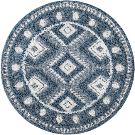 Blue 3' 3 x 3' 3 Boho Round Area Rug 100% Polyester With Cotton Backing Geometric Modern Boho Bohemian Decor Carpet for Living Rooms Office Dining Kitchen Unique Interior Design for Sale at Rug Engine