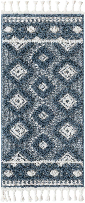 Blue 2' x 4' 1 Boho Runner Area Rug 100% Polyester With Cotton Backing Geometric Modern Boho Bohemian Decor Carpet for Living Rooms Office Dining Kitchen Unique Interior Design for Sale at Rug Engine