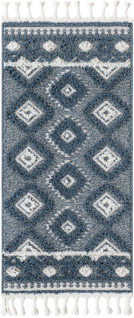 Blue 2' x 4' 1 Boho Runner Area Rug 100% Polyester With Cotton Backing Geometric Modern Boho Bohemian Decor Carpet for Living Rooms Office Dining Kitchen Unique Interior Design for Sale at Rug Engine