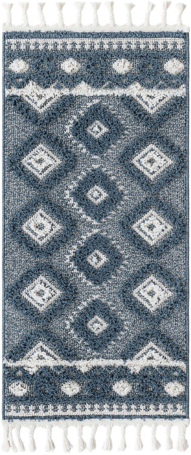 Blue 2' x 4' 1 Boho Runner Area Rug 100% Polyester With Cotton Backing Geometric Modern Boho Bohemian Decor Carpet for Living Rooms Office Dining Kitchen Unique Interior Design for Sale at Rug Engine