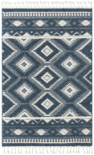 Blue 4' 1 x 6' 1 Boho Rectangle Area Rug 100% Polyester With Cotton Backing Geometric Modern Boho Bohemian Decor Carpet for Living Rooms Office Dining Kitchen Unique Interior Design for Sale at Rug Engine