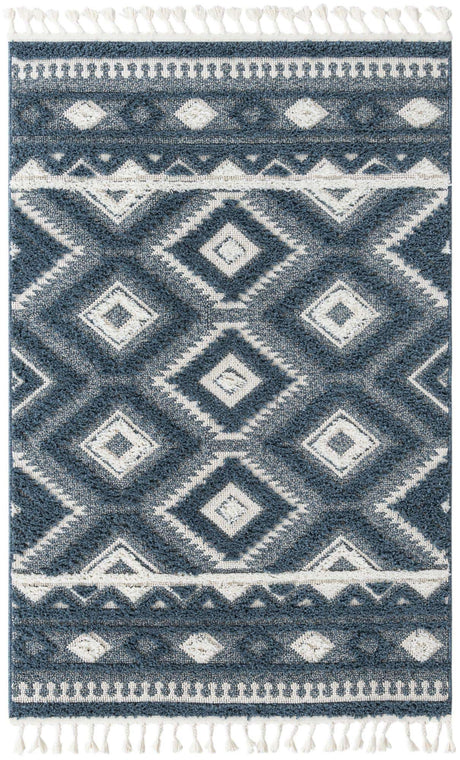 Blue 4' 1 x 6' 1 Boho Rectangle Area Rug 100% Polyester With Cotton Backing Geometric Modern Boho Bohemian Decor Carpet for Living Rooms Office Dining Kitchen Unique Interior Design for Sale at Rug Engine