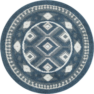 Blue 5' 3 x 5' 3 Boho Round Area Rug 100% Polyester With Cotton Backing Geometric Modern Boho Bohemian Decor Carpet for Living Rooms Office Dining Kitchen Unique Interior Design for Sale at Rug Engine