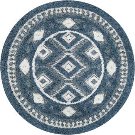 Blue 5' 3 x 5' 3 Boho Round Area Rug 100% Polyester With Cotton Backing Geometric Modern Boho Bohemian Decor Carpet for Living Rooms Office Dining Kitchen Unique Interior Design for Sale at Rug Engine