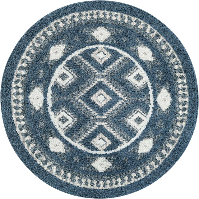 Blue 5' 3 x 5' 3 Boho Round Area Rug 100% Polyester With Cotton Backing Geometric Modern Boho Bohemian Decor Carpet for Living Rooms Office Dining Kitchen Unique Interior Design for Sale at Rug Engine