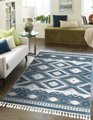 Blue 2' x 3' 1 Boho Rectangle Area Rug 100% Polyester With Cotton Backing Geometric Modern Boho Bohemian Decor Carpet for Living Rooms Office Dining Kitchen Unique Interior Design for Sale at Rug Engine