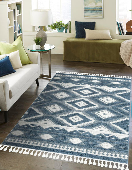 Blue 2' x 3' 1 Boho Rectangle Area Rug 100% Polyester With Cotton Backing Geometric Modern Boho Bohemian Decor Carpet for Living Rooms Office Dining Kitchen Unique Interior Design for Sale at Rug Engine