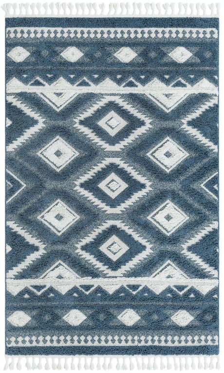 Blue 5' 3 x 8' Boho Rectangle Area Rug 100% Polyester With Cotton Backing Geometric Modern Boho Bohemian Decor Carpet for Living Rooms Office Dining Kitchen Unique Interior Design for Sale at Rug Engine