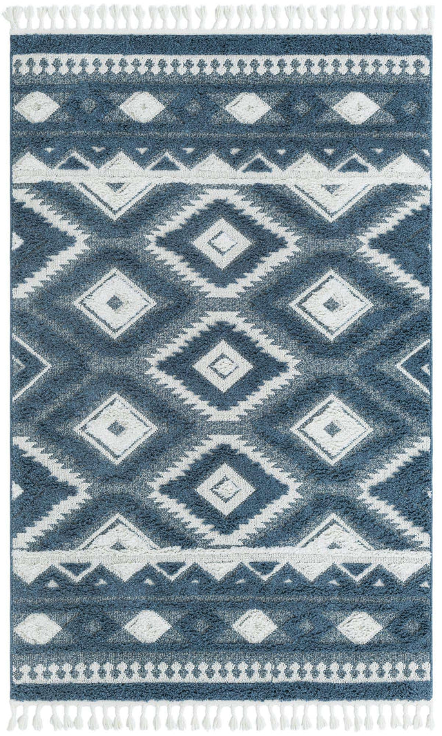 Blue 5' 3 x 8' Boho Rectangle Area Rug 100% Polyester With Cotton Backing Geometric Modern Boho Bohemian Decor Carpet for Living Rooms Office Dining Kitchen Unique Interior Design for Sale at Rug Engine