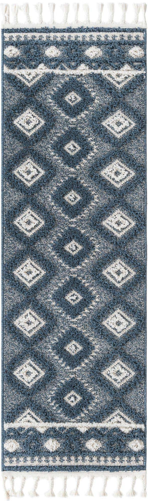 Blue 2' x 6' 1 Boho Runner Area Rug 100% Polyester With Cotton Backing Geometric Modern Boho Bohemian Decor Carpet for Living Rooms Office Dining Kitchen Unique Interior Design for Sale at Rug Engine