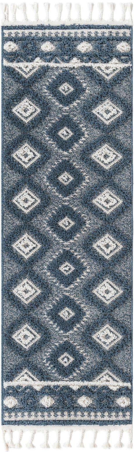 Blue 2' x 6' 1 Boho Runner Area Rug 100% Polyester With Cotton Backing Geometric Modern Boho Bohemian Decor Carpet for Living Rooms Office Dining Kitchen Unique Interior Design for Sale at Rug Engine