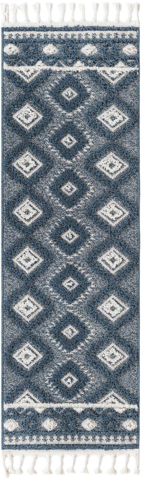 Blue 2' x 6' 1 Boho Runner Area Rug 100% Polyester With Cotton Backing Geometric Modern Boho Bohemian Decor Carpet for Living Rooms Office Dining Kitchen Unique Interior Design for Sale at Rug Engine