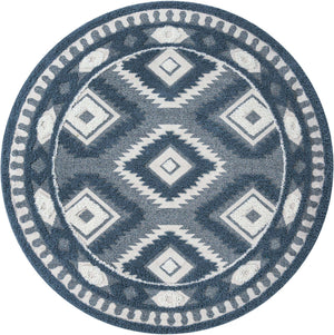 Blue 7' 10 x 7' 10 Boho Round Area Rug 100% Polyester With Cotton Backing Geometric Modern Boho Bohemian Decor Carpet for Living Rooms Office Dining Kitchen Unique Interior Design for Sale at Rug Engine