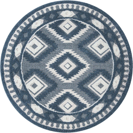 Blue 7' 10 x 7' 10 Boho Round Area Rug 100% Polyester With Cotton Backing Geometric Modern Boho Bohemian Decor Carpet for Living Rooms Office Dining Kitchen Unique Interior Design for Sale at Rug Engine
